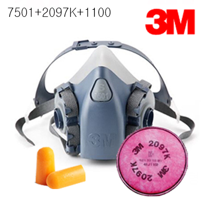[3M] 방독산업용마스크+방진필터+귀마개세트 7501 7502 2097K 특급방진필터 분진차단